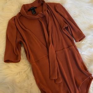 Orange Choker Quarter Sleeve Bodysuit